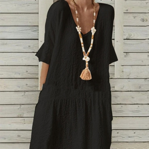 bell sleeve v-neck a-line dress - MRSLM