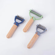 double-sided pet hair comb with wooden handle, view 12 - MRSLM