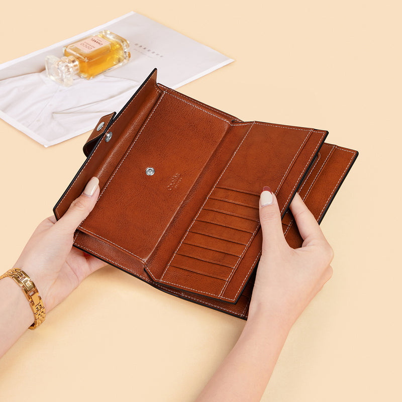 elegant women's long leather wallet, view 7 - MRSLM