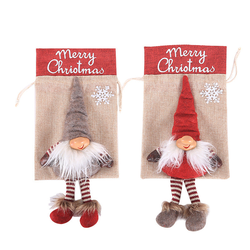 Christmas Gnome Burlap Gift Bag