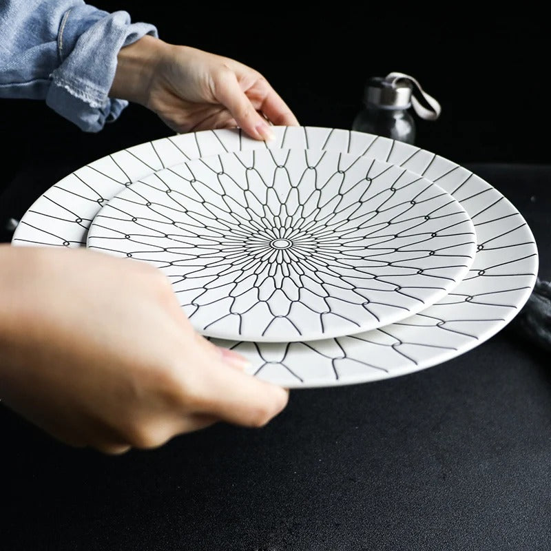 geometric pattern ceramic dinner plate set, view 11 - MRSLM