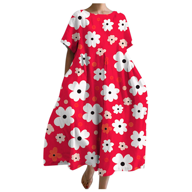 women's loose round neck printed dress, view 8 - MRSLM