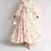 chiffon flower print long dress - MRSLM