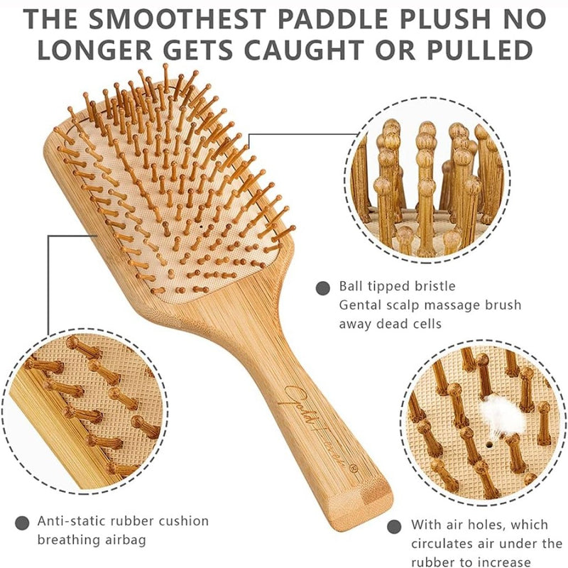 bamboo paddle cushion hair brush, view 8 - MRSLM