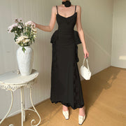 Strap lace patchwork slit dress, view 7 - MRSLM