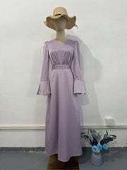 retro v-neck puff sleeve dress, view 6 - MRSLM