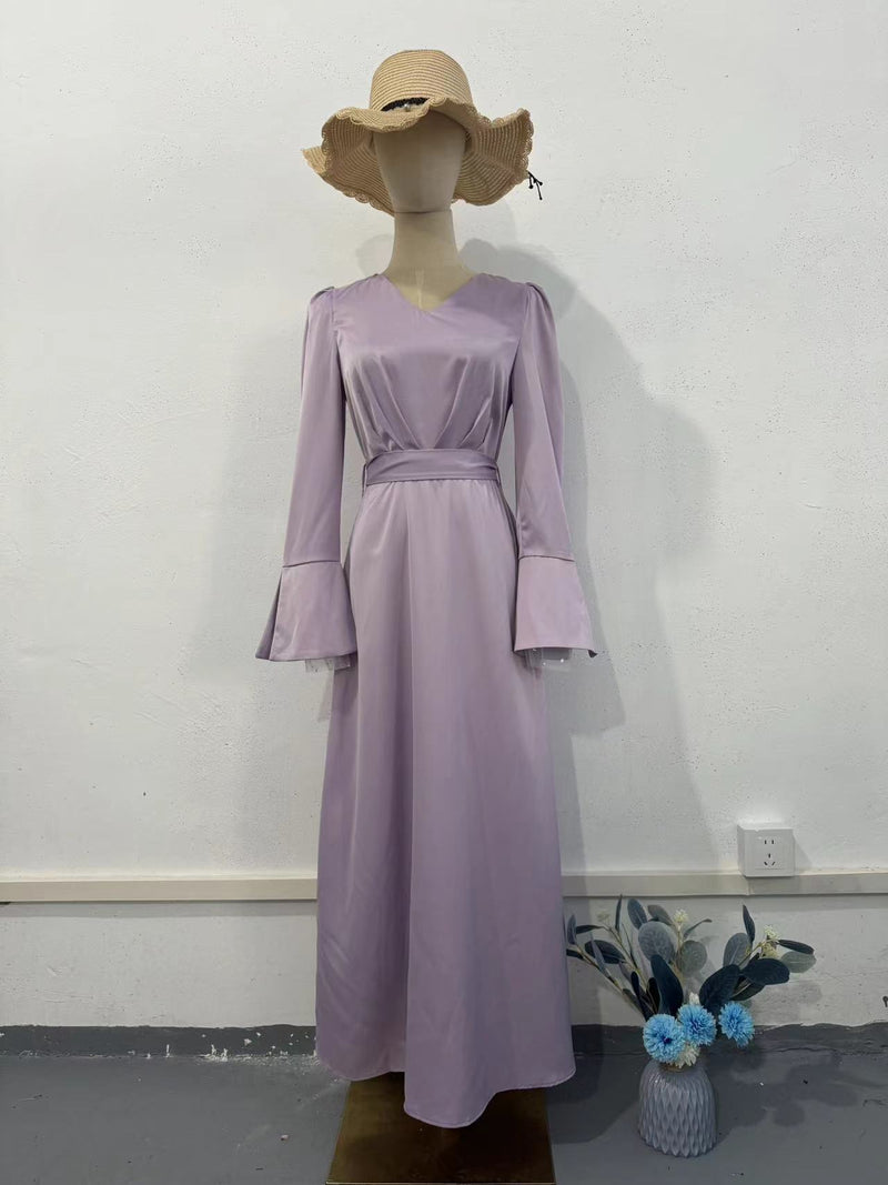 retro v-neck puff sleeve dress, view 6 - MRSLM