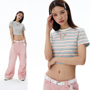 striped butterfly embroidered crop t-shirt - MRSLM