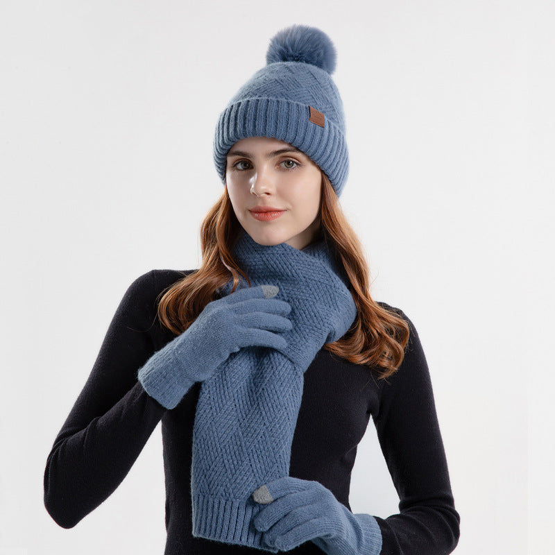 winter knitted hat scarf and gloves set, view 3 - MRSLM