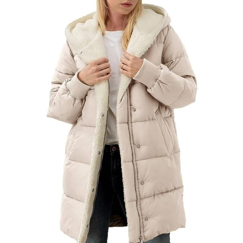 Solid Color Hooded Cotton Jacket Long Sleeve Double-sided Velvet Slim Elegant Cardigan Coat