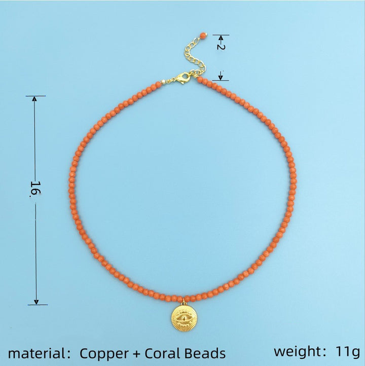 Women's Fashion Vintage Eyes Coral Beads Chain Necklace