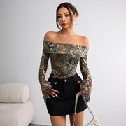 mesh printed off-shoulder fitted top, view 4 - MRSLM