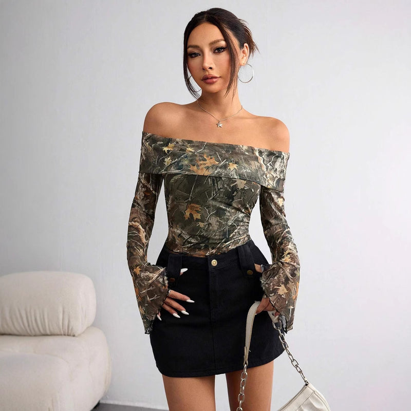 mesh printed off-shoulder fitted top, view 4 - MRSLM