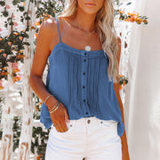 women's square collar button camisole denim vest, view 10 - MRSLM