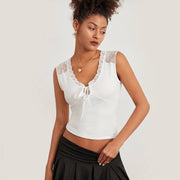 lace trim crop tank top - MRSLM