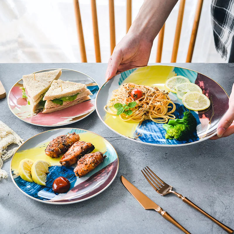 colorful cloud ceramic dinnerware set with gold inlay, view 9 - MRSLM