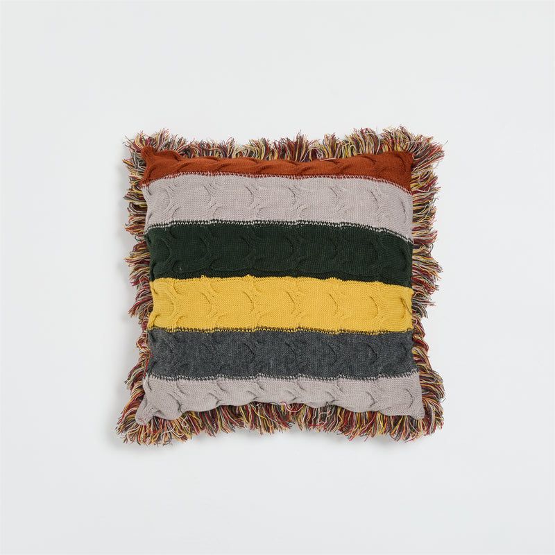 boho wool knitted fringed pillow, view 8 - MRSLM
