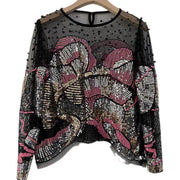 beaded sequin mesh top, view 3 - MRSLM