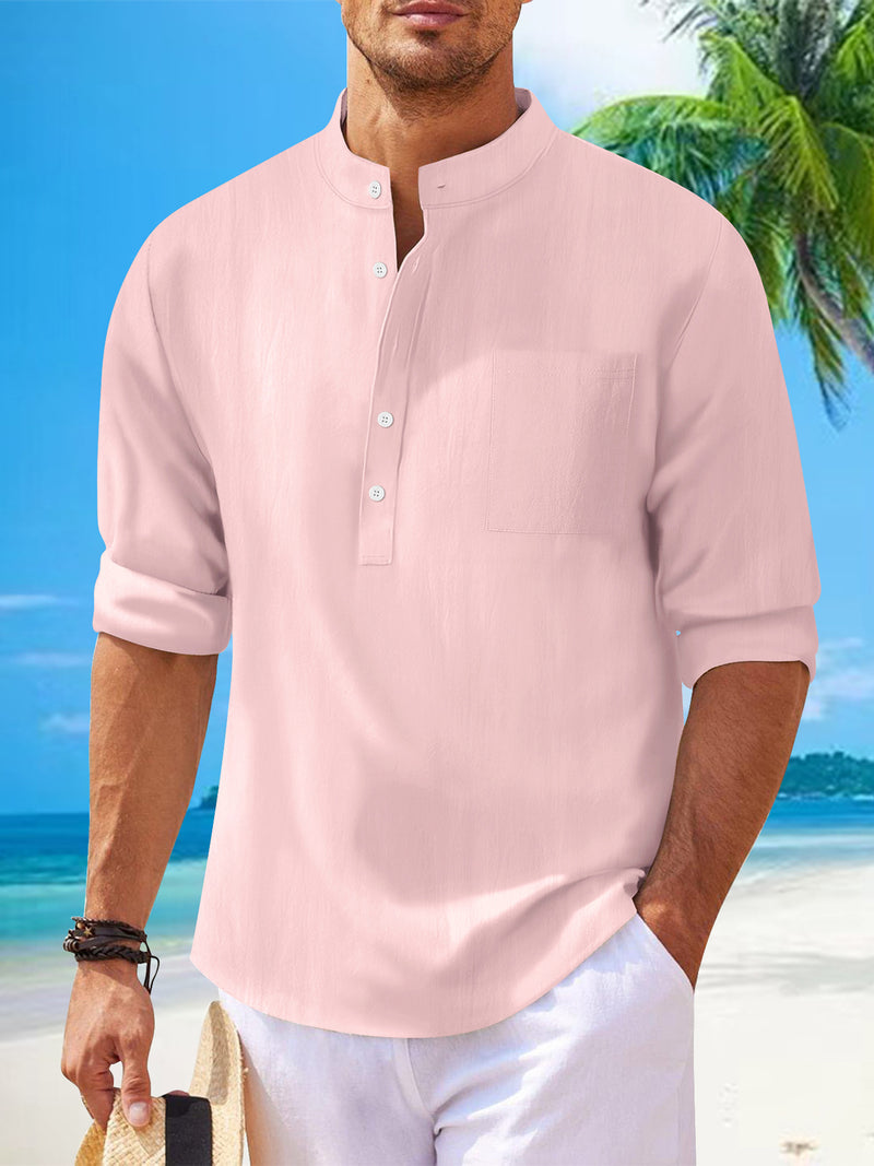 men's cotton stand collar long sleeve shirt, view 9 - MRSLM