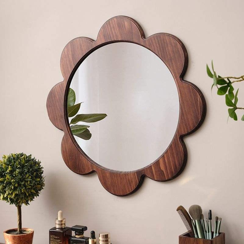retro solid wood wall mirror, view 5 - MRSLM