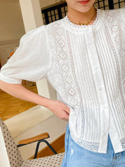 women's white embroidered cotton shirt, view 6 - MRSLM