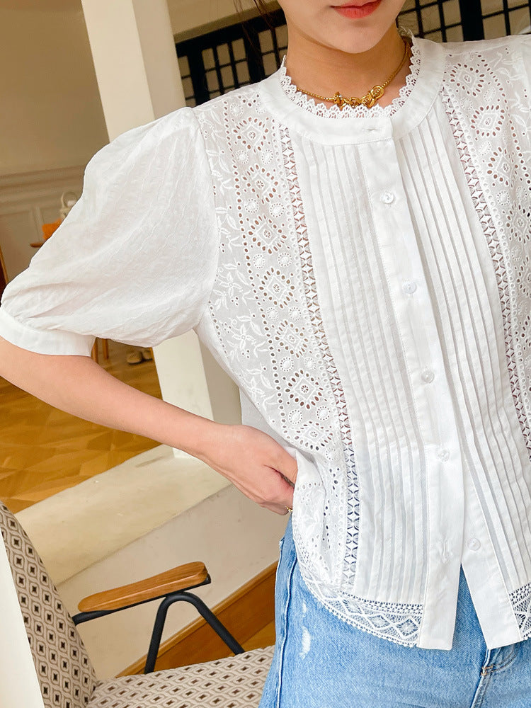 women's white embroidered cotton shirt, view 6 - MRSLM