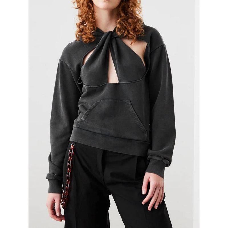 Casual Hollow Out Hooded Sweatshirt