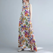 floral print cotton linen long dress, view 2 - MRSLM