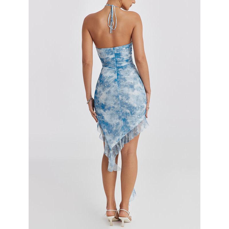 blue floral ruffle dress, view 10 - MRSLM