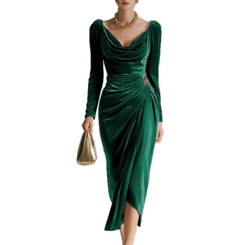 women's long velvet sheath dress, view 4 - MRSLM