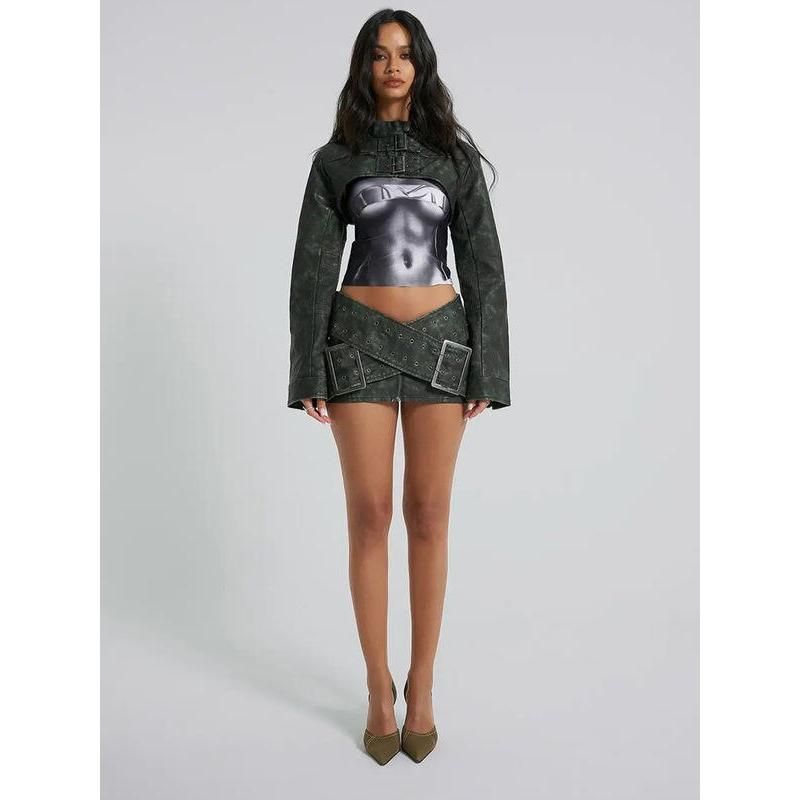 faux leather mini skirt, view 3 - MRSLM