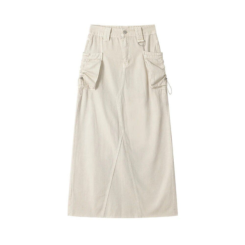 Autumn Vintage High Waist Denim Cargo Skirt with Pockets