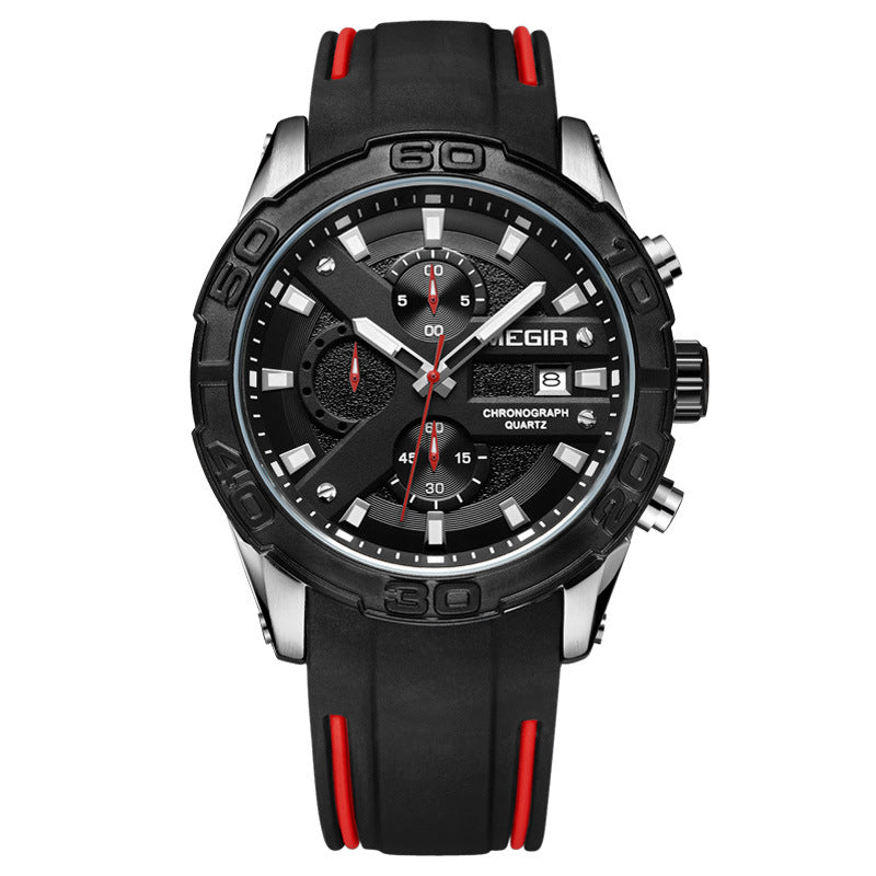 men's silicone strap luminous quartz watch, view 4 - MRSLM