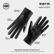 Fleece-lined sheepskin leather gloves, view 10 - MRSLM