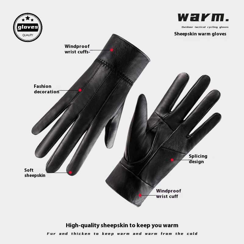 Fleece-lined sheepskin leather gloves, view 10 - MRSLM