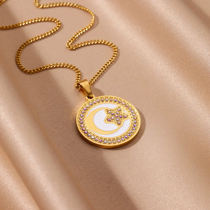 gold moon pendant necklace, view 8 - MRSLM