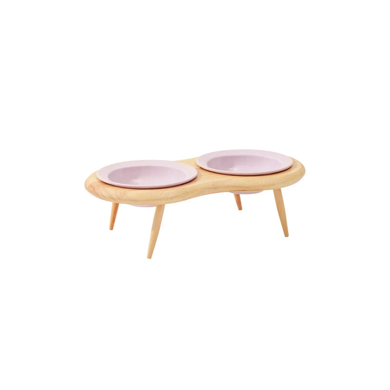 Elevated ceramic pet bowls with wooden stand, view 12 - MRSLM