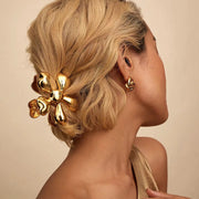 gold floral metal hair claw, view 6 - MRSLM