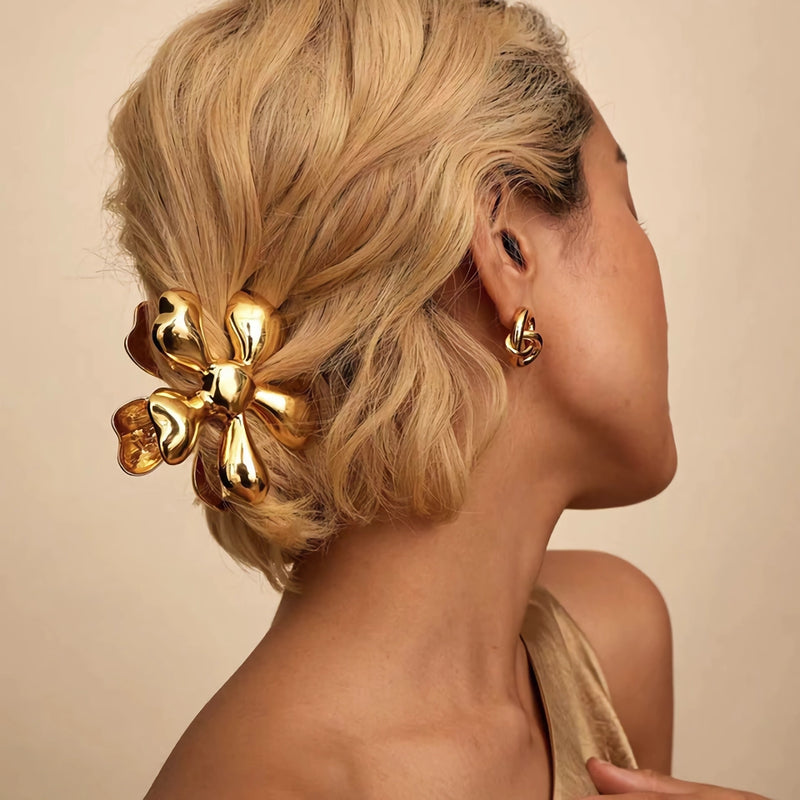 gold floral metal hair claw, view 6 - MRSLM