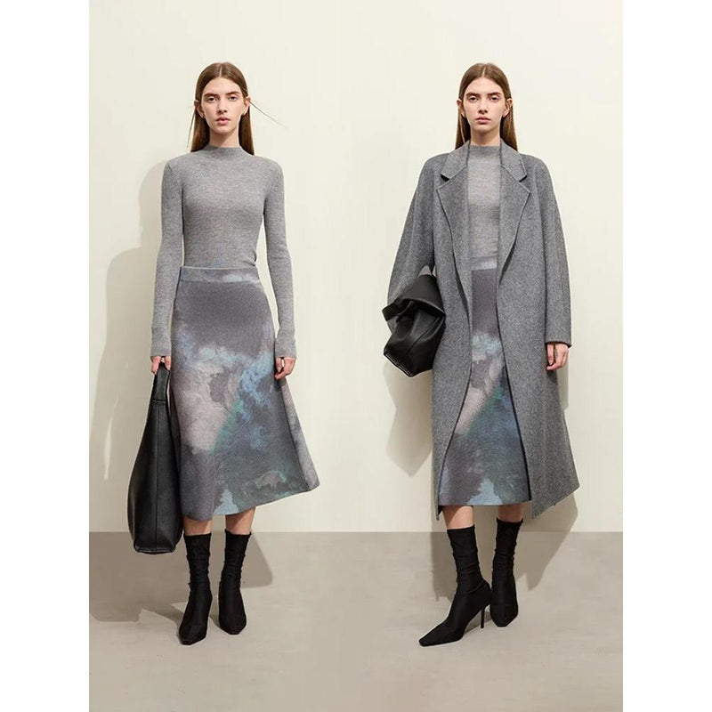 Women's A-Line Skirt with Chinese Ink Print