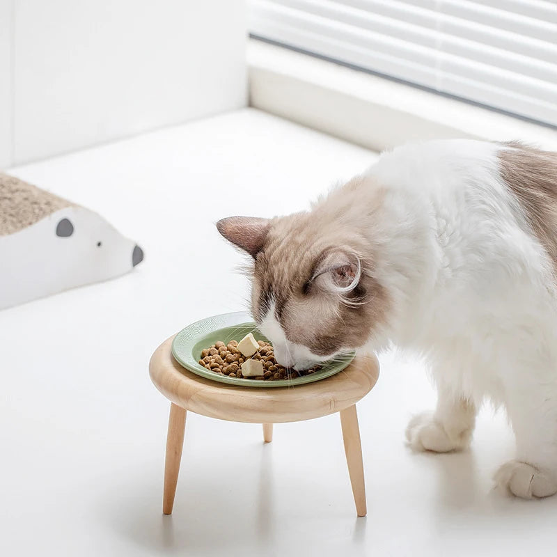Elevated ceramic pet bowls with wooden stand, view 22 - MRSLM