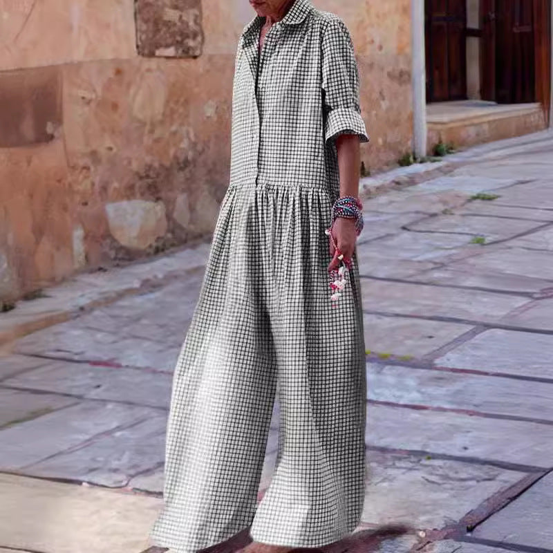 plaid blouse collar jumpsuit, view 3 - MRSLM