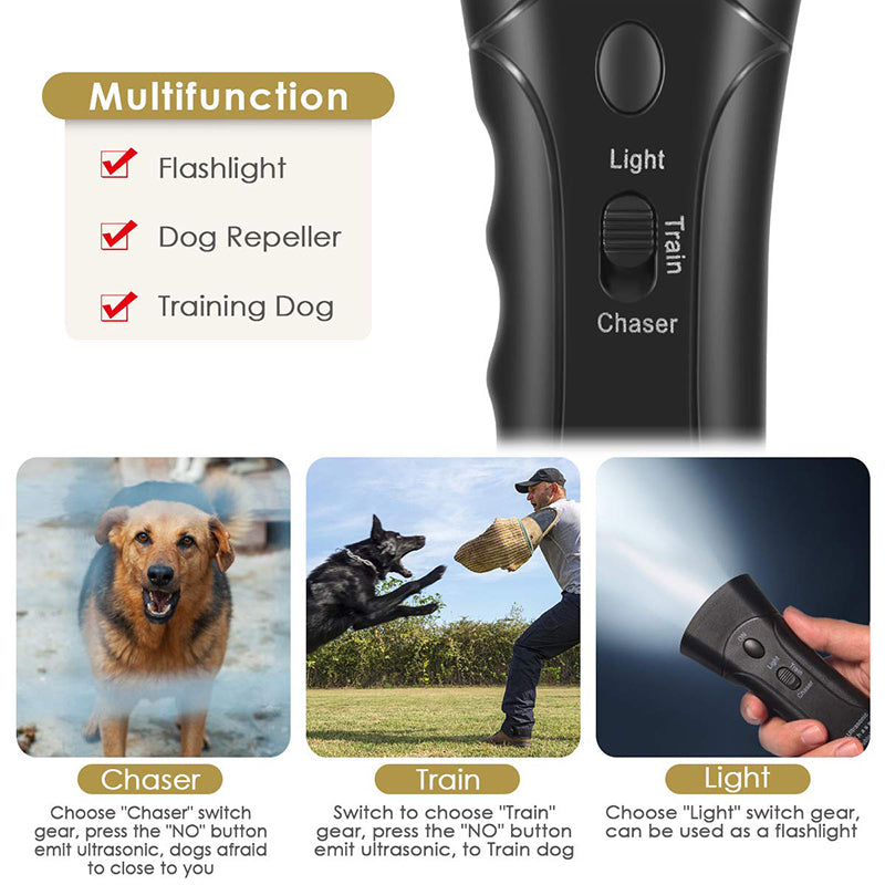 ultrasonic dog repeller with led flashlight, view 4 - MRSLM