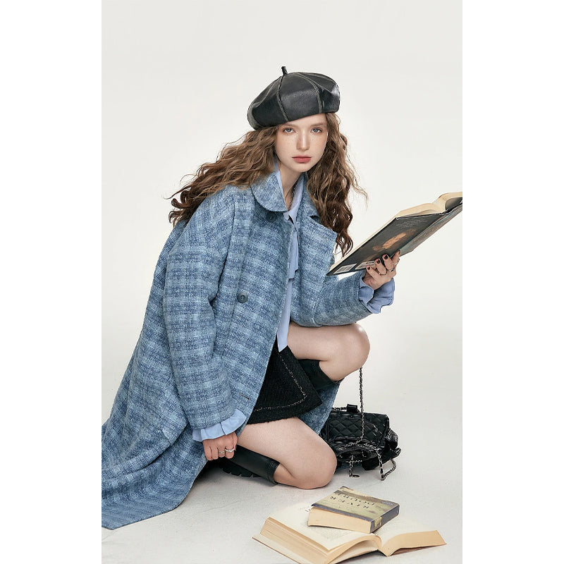 blue plaid women's coat, view 5 - MRSLM