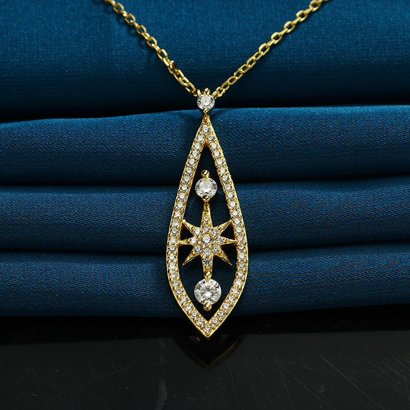 Vintage Water Drop Sterling Silver Gold-plated Zircon Necklace For Women