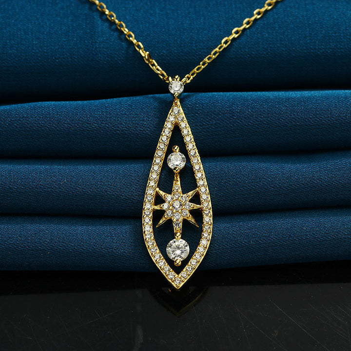 Vintage Water Drop Sterling Silver Gold-plated Zircon Necklace For Women