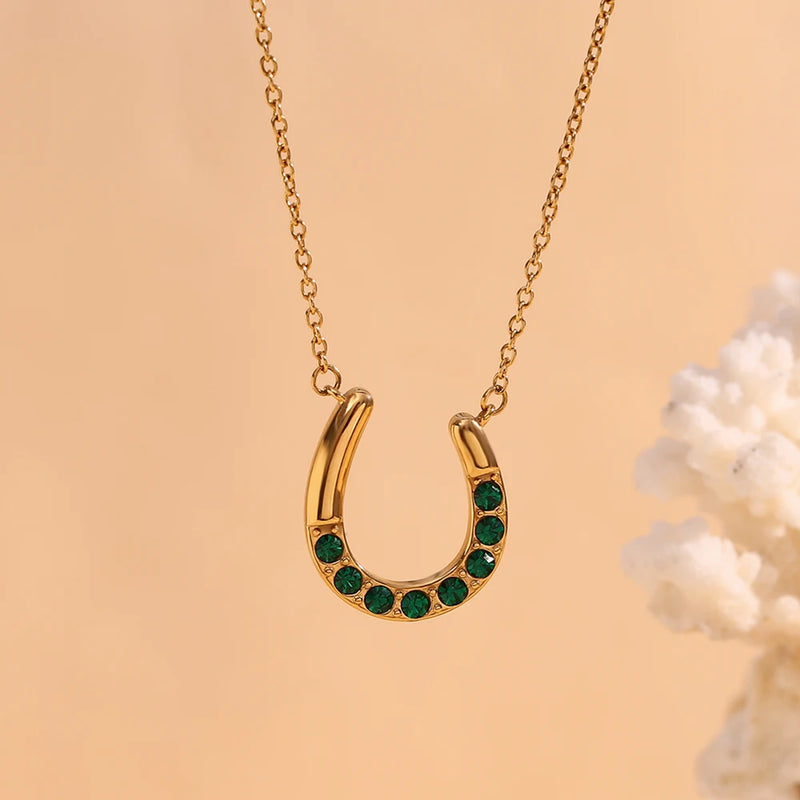 18k gold plated lucky horseshoe pendant necklace, view 8 - MRSLM