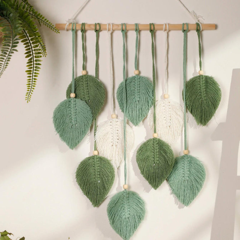 Boho macrame leaf tapestry, view 3 - MRSLM
