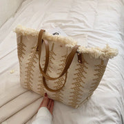 Large capacity fringe tote bag, view 3 - MRSLM