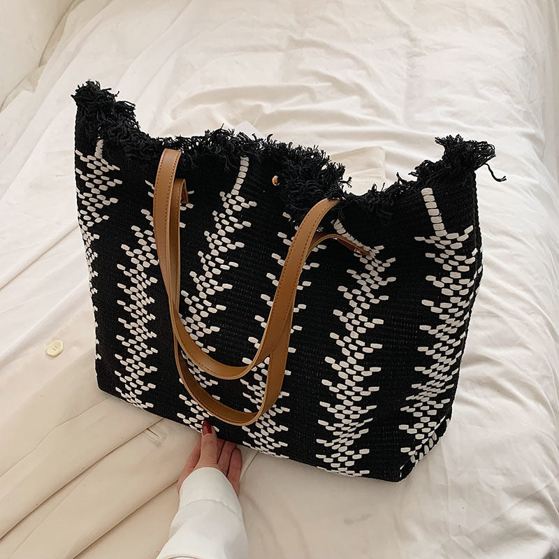 Large capacity fringe tote bag, view 6 - MRSLM